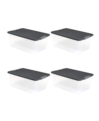Homz 15 Qt Stackable Plastic Storage Container w/Snaplock Lid, Gray (4 Pack)
