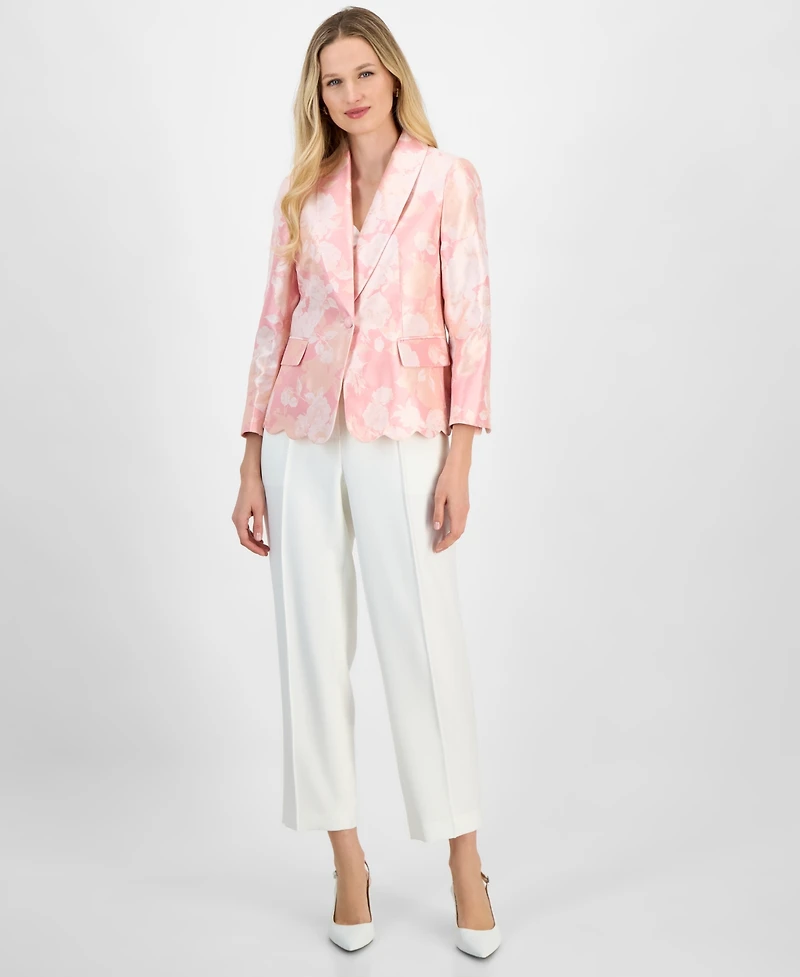 Kasper Women's Jacquard Shawl-Collar Scallop-Hem Jacket, Regular and Petite
