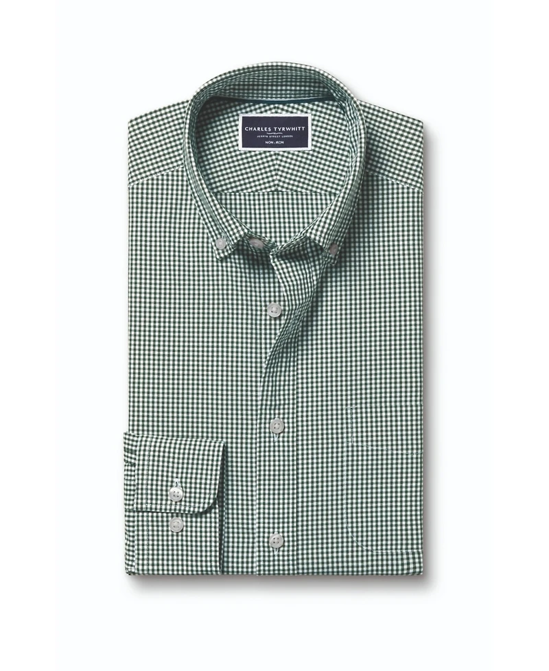 Charles Tyrwhitt Men's Slim Fit Button-Down Collar Non-Iron Stretch Poplin Mini Gingham Shirt