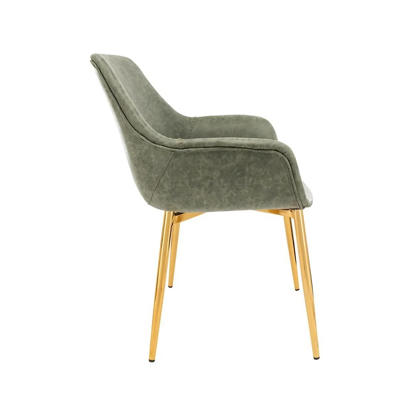 LeisureMod Markley Modern Leather Dining Arm Chair With Gold Metal Legs Set of 2