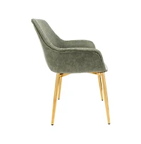 LeisureMod Markley Modern Leather Dining Arm Chair With Gold Metal Legs Set of 2