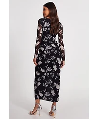 Quiz Women's Mesh Floral Long Sleeve Maxi Dress