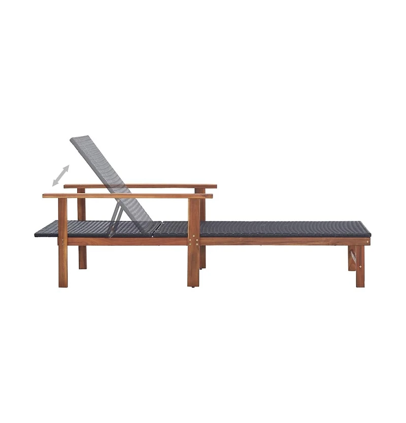 vidaXL Sun Lounger Poly Rattan and Solid Acacia Wood Black