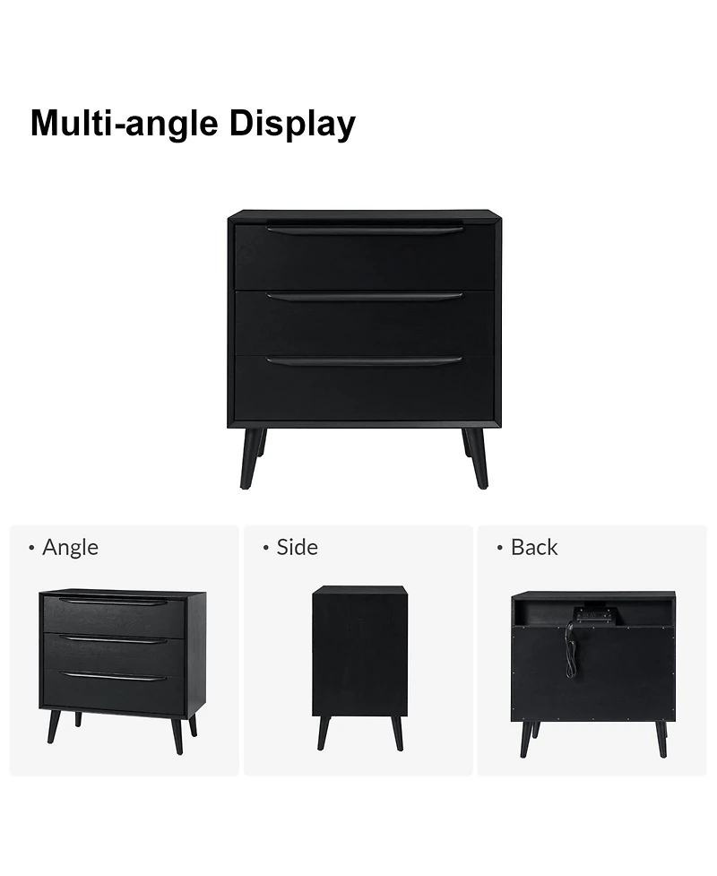 Hulala Home Zahira Mid-Century Modern 3 - Drawer Accent Chest with Solid Wood Handles and Legs