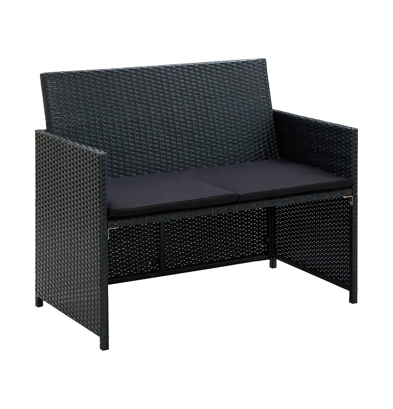 vidaXL 4 Piece Patio Lounge Set with Cushions Poly Rattan Black