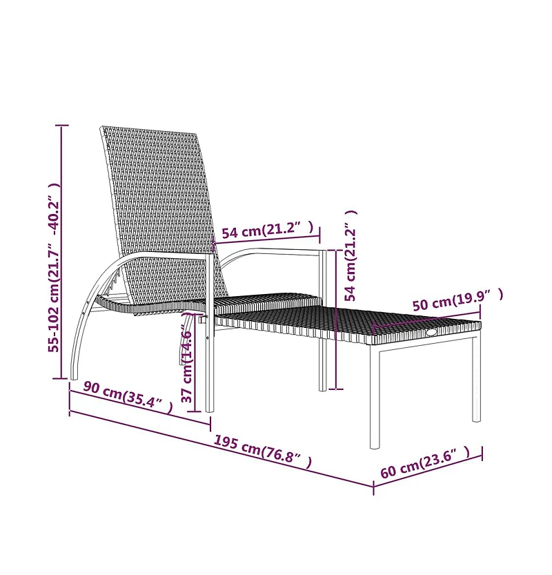 vidaXL Sun Lounger with Footrest Pe Rattan Gray
