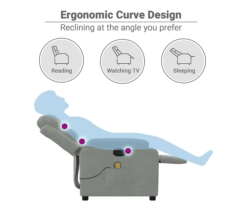 Massage Recliner Chair Light Gray Velvet