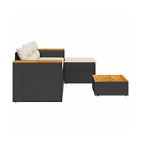 vidaXL 3 Piece Patio Sofa Set with Cushions Black Poly Rattan