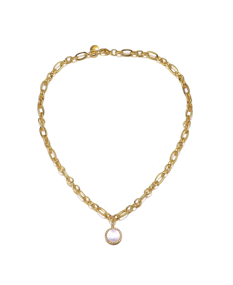 14k Gold Plated Mother of Pearl Chain Link Necklace