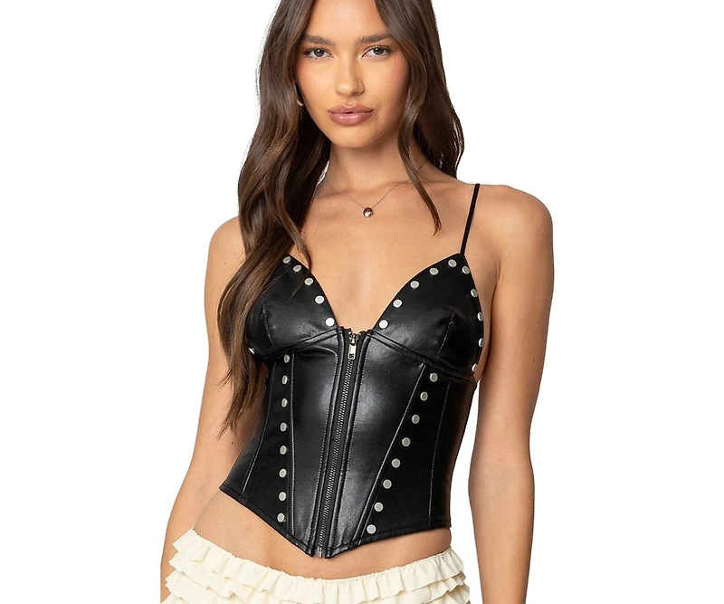 Edikted Womens Studded Faux Leather Corset