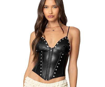 Edikted Womens Studded Faux Leather Corset