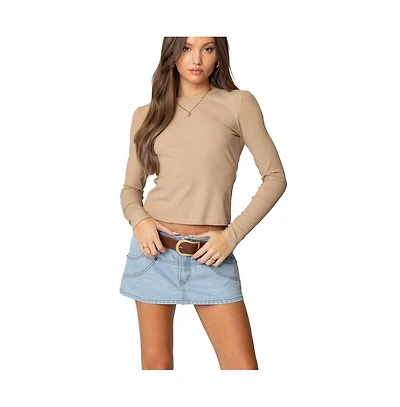 Edikted Womens Nicky Ribbed Long Sleeve T Shirt