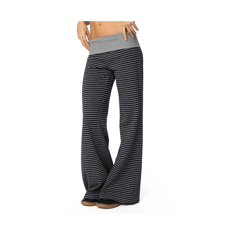 Edikted Womens Meggy Striped Fold Over Pants