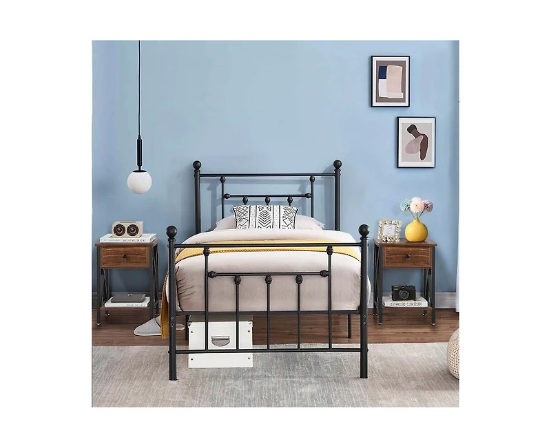 Slickblue Set of 2 Rustic Nightstands - 1 Drawer Design in Warm Wood Finish