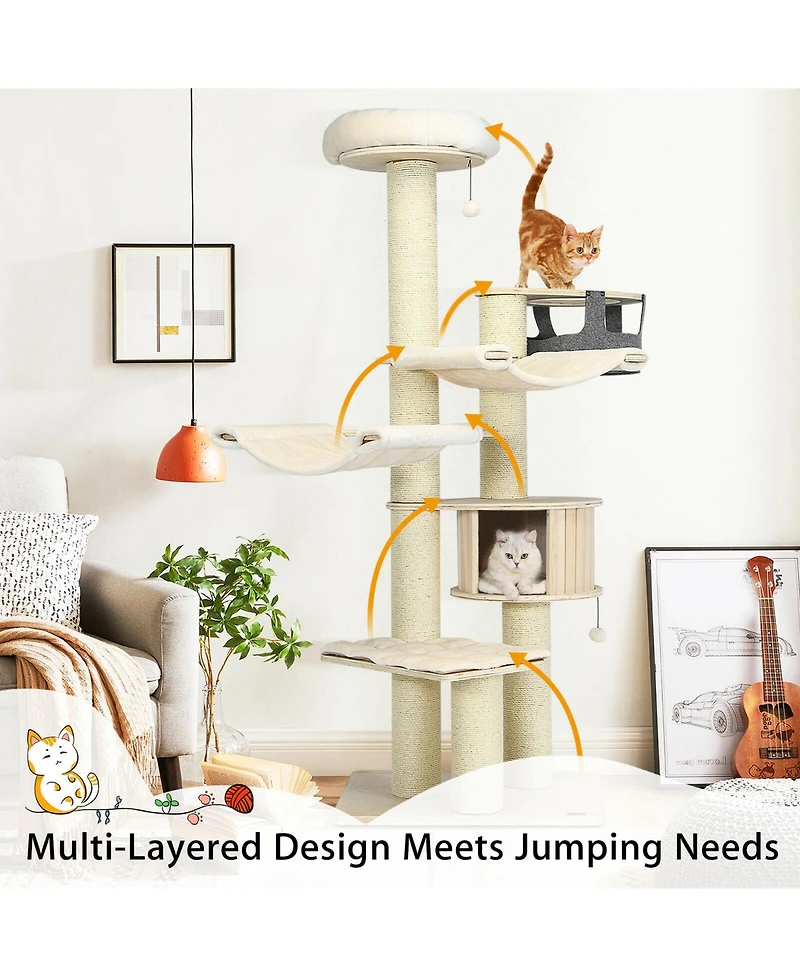Gymax 77.5'' Cat Tree Condo Multi-Level Kitten Activity Tower w/ Sisal Posts