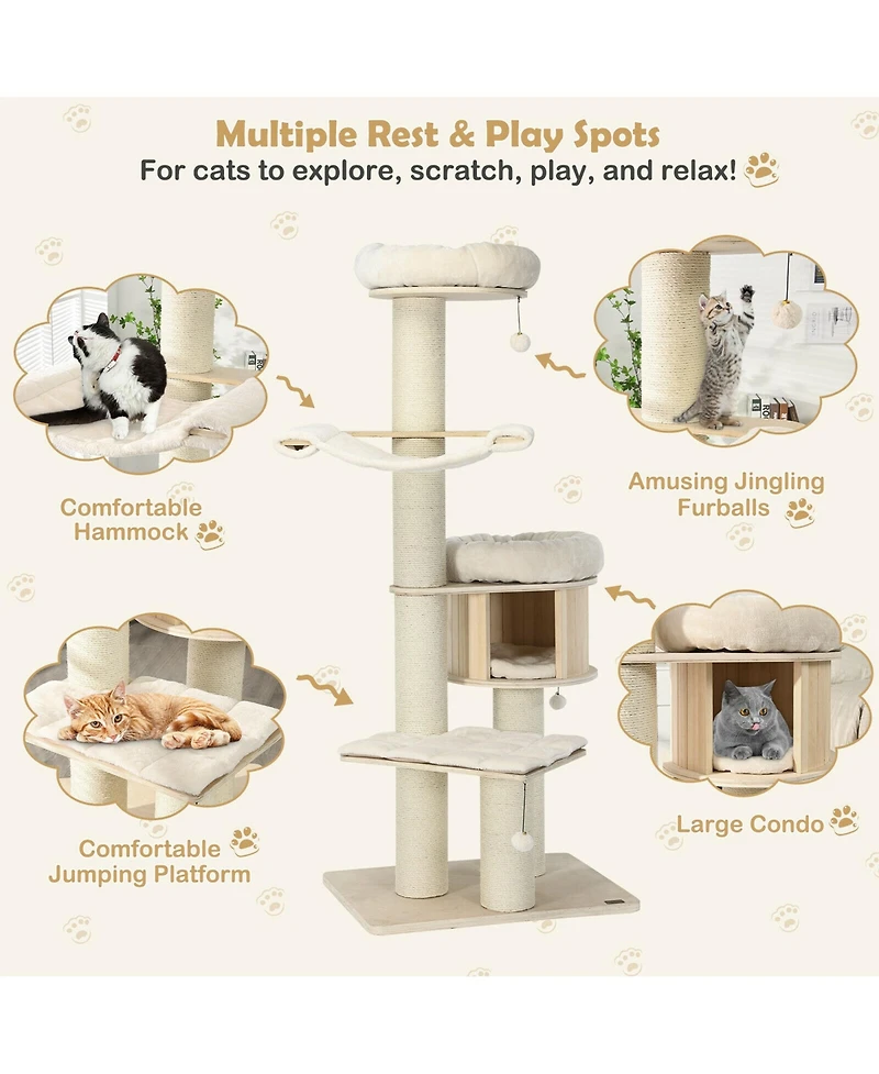 Gymax 68.5'' Cat Tree Condo 4-Layer Wooden Kitten Activity Tower w/ Sisal Posts