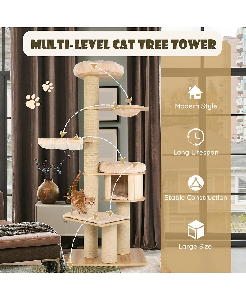 Gymax 75'' Modern Cat Tree Multi-Level Large Cat Tower w/ Hammocks