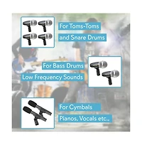 Pyle 7-Piece Wired Drum Microphone Kit with Carry Case & Mounting Accessories