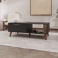 Fm Furniture Govan Coffee Table with a Door, Conical Legs, and Open Storage, Wengue