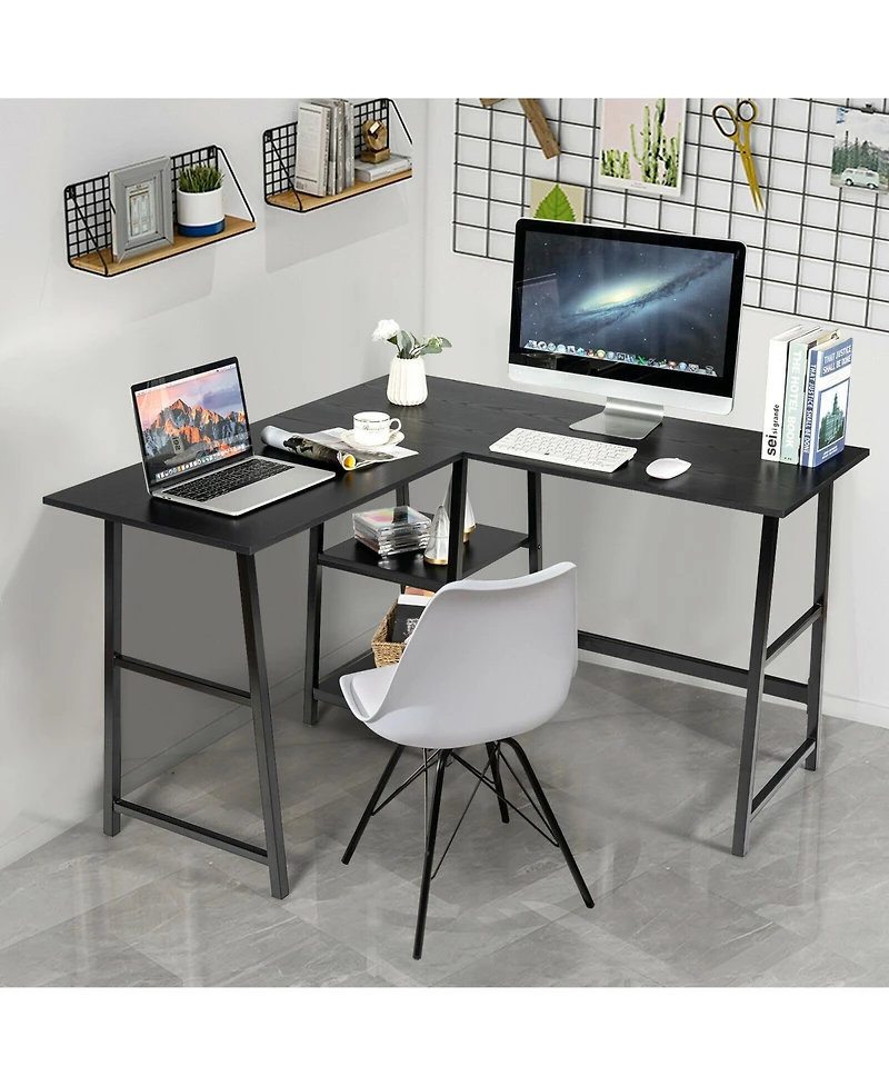 Gouun L-Shaped Corner Computer Desk with Spacious Desktop and Storage Shelves