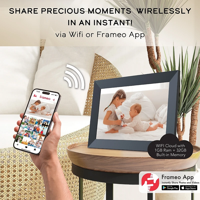 Impecca 10.1” Smart Digital Photo Frame, Touchscreen, Up to 50,000 photos