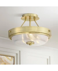 Regency Hill Carmine 13" Modern Semi Flush-Mount Ceiling Light Fixture Kitchen Foyer Hallway Round Brass Finish Glass Bedroom
