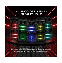 Pyle Dual 8” Bluetooth Portable Pa Speaker with Flashing Party Lights, MP3/Usb/Fm Radio & Rechargeable Battery