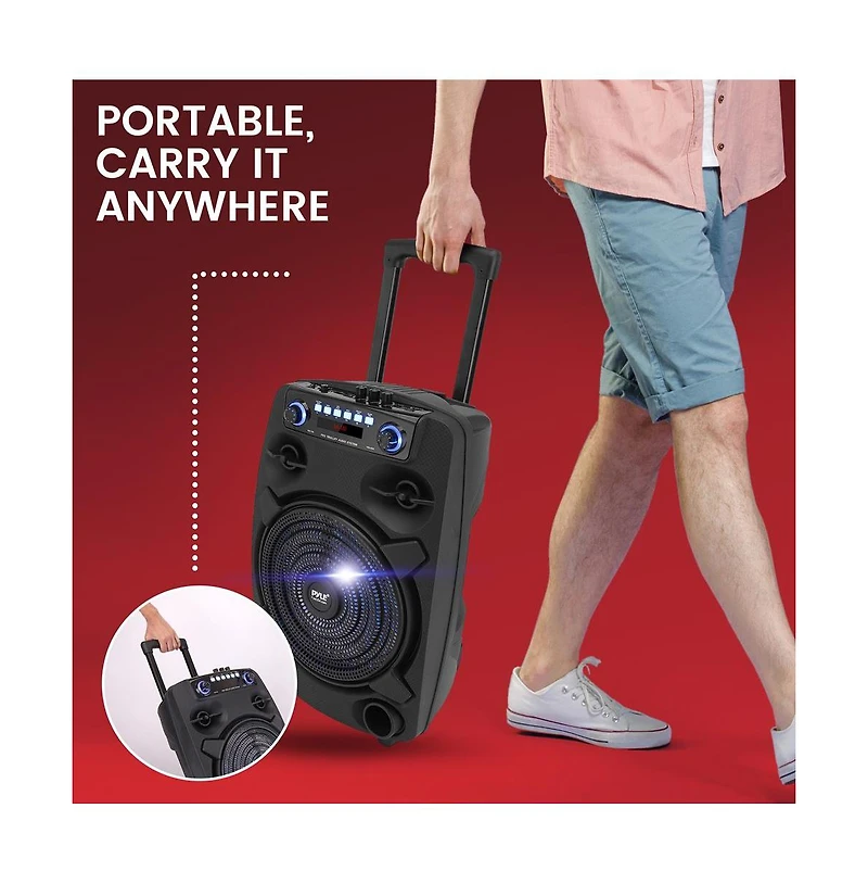 Pyle 12” Bluetooth Portable Pa Speaker with Wired Microphone, Party Lights & Rechargeable Battery