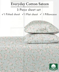 Floral Sheet Set Twin Xl, Soft 100% Cotton Sheets, Sateen, 3 Pc Deep Pocket Bedding Sheets & Pillowcase Set - Chic Floral