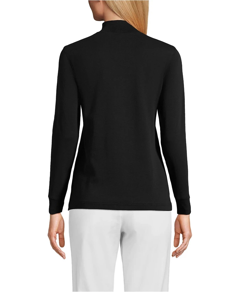 Lands' End Women's School Uniform Tall Relaxed Cotton Long Sleeve Mock Turtleneck