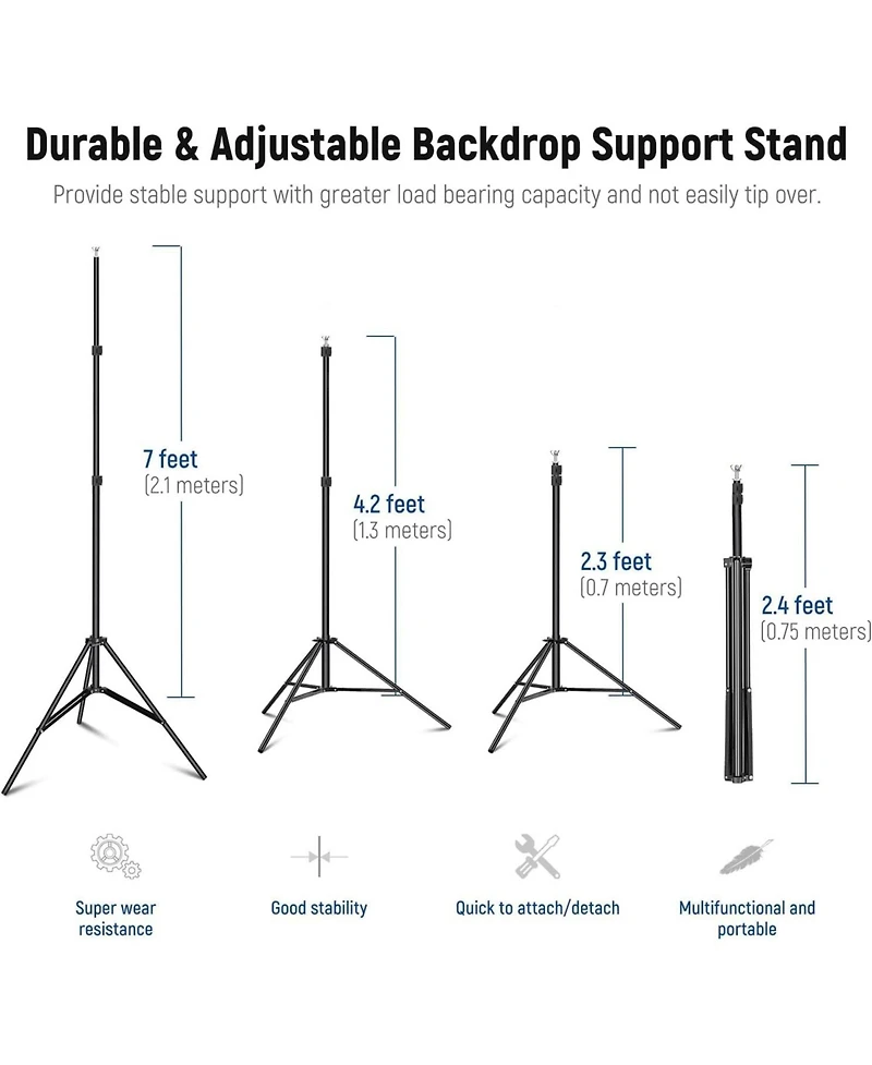 Neewer Photo Studio Backdrop Support System, 10ft/3m Wide 6.6ft/2m High Adjustable Background Stand with 4 Crossbars, 6 Backdrop Clamps, 2 Sandbags, a