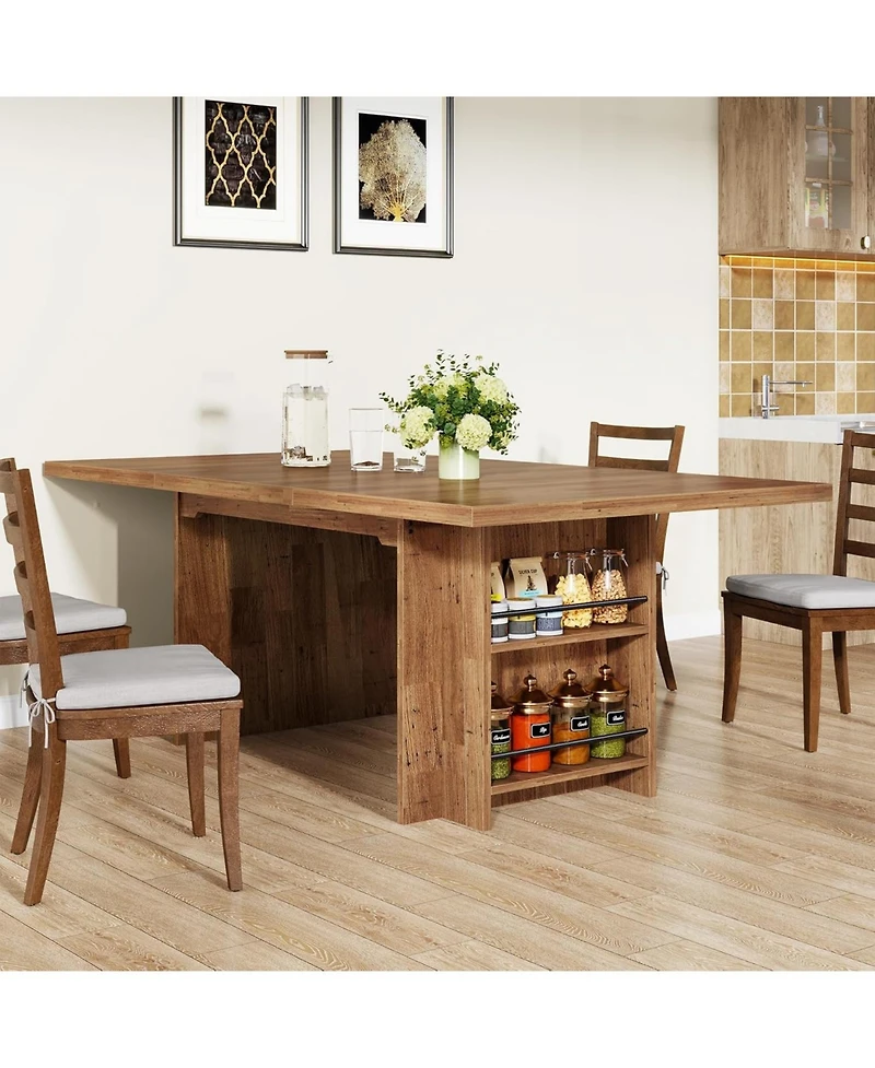 Tribesigns Farmhouse Dining Table for 6 to 8, 63-Inch Rectangular Wooden Kitchen Table with Storage, Industrial Dinner Table with Shelves