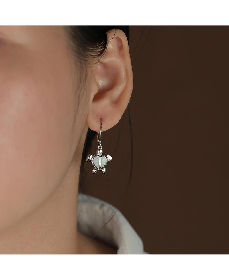 Bling Jewelry Nautical Dangle Synthetic Opal Heart Turtle Drop Earrings in Sterling Silver