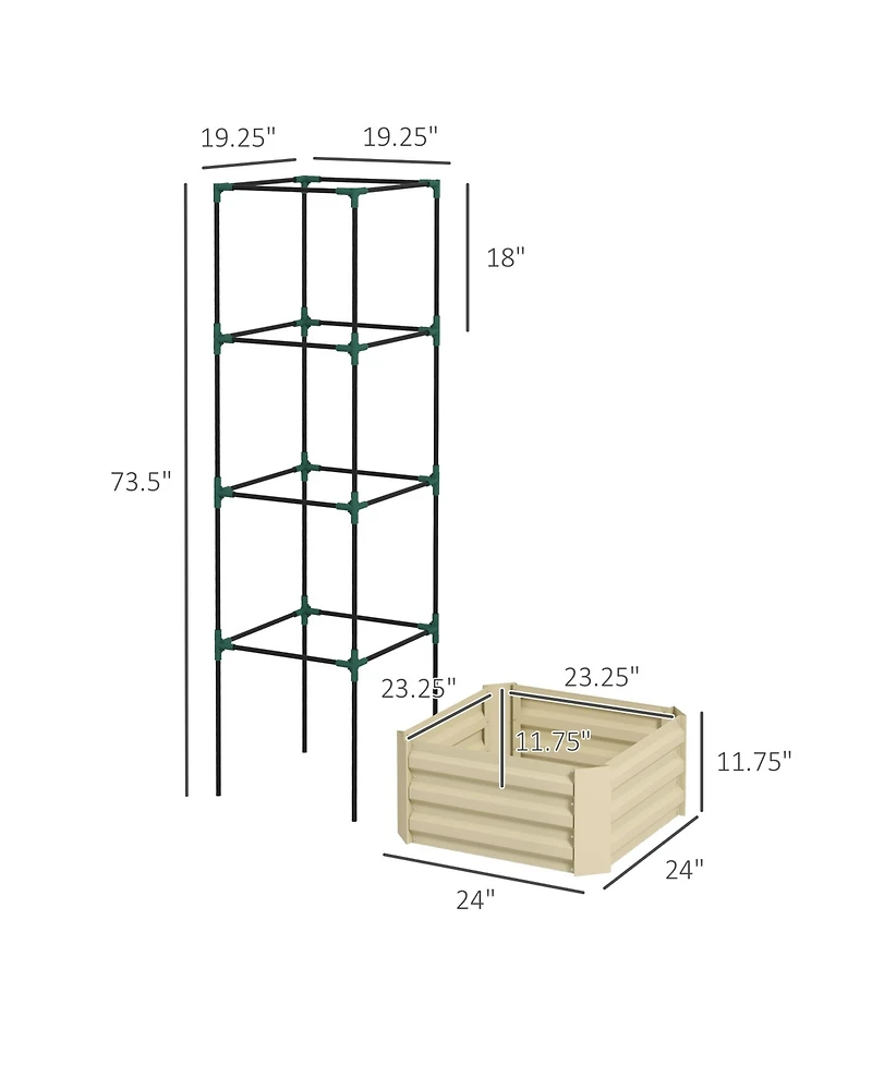 Outsunny Galvanized Raised Garden Bed w/ Tomato Cage,