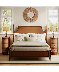 Tribesigns Wood Side End Table Set of 2, 3-Drawer Rattan Side Table, Night Stand with 3 Rattan Drawers and Exquisite Embossed Handles for Living Room,