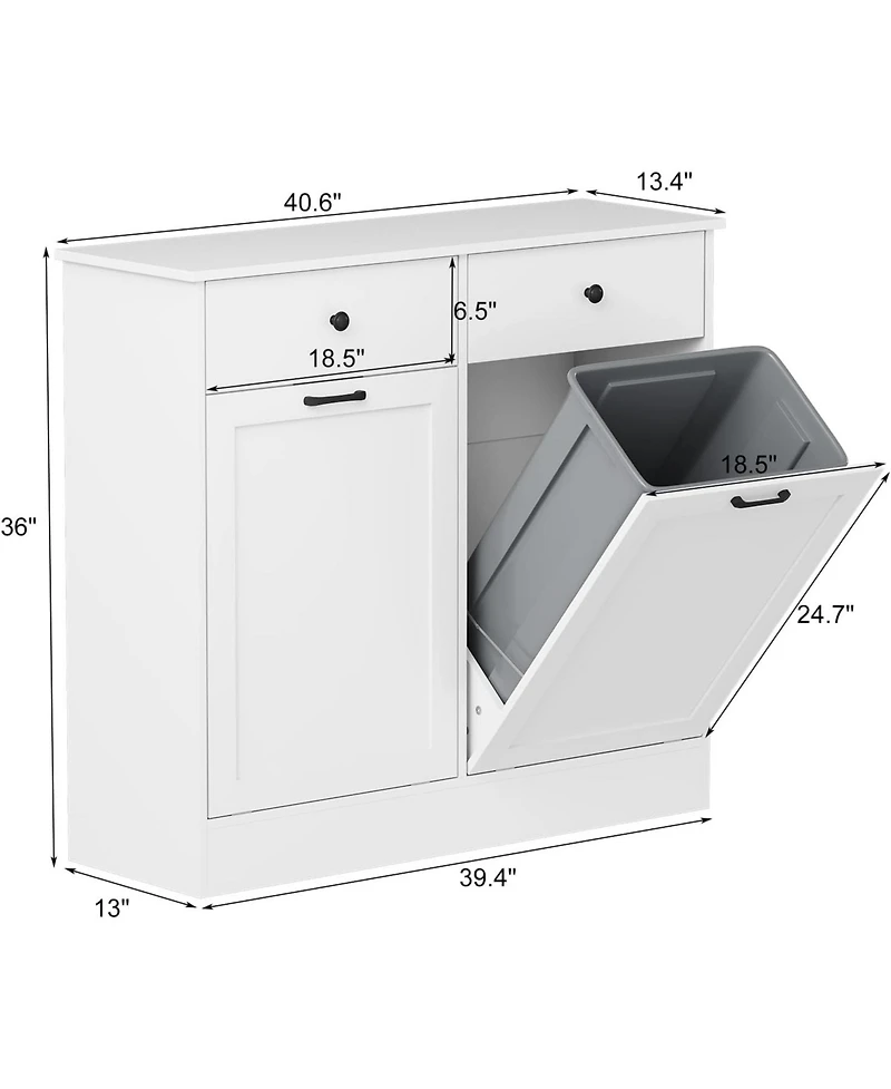 gaomon Double Tilt Out Trash Cabinet 20 Gallon,Hidden Wooden Trash Can Cabinet with Deodorizing Function,Farmhouse Laundry Hamper Cabinet, Pet Proof T