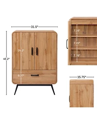 LuxenHome 2-Door 1-Drawer with Soft Close Buffet Cabinet with Black Metal Legs