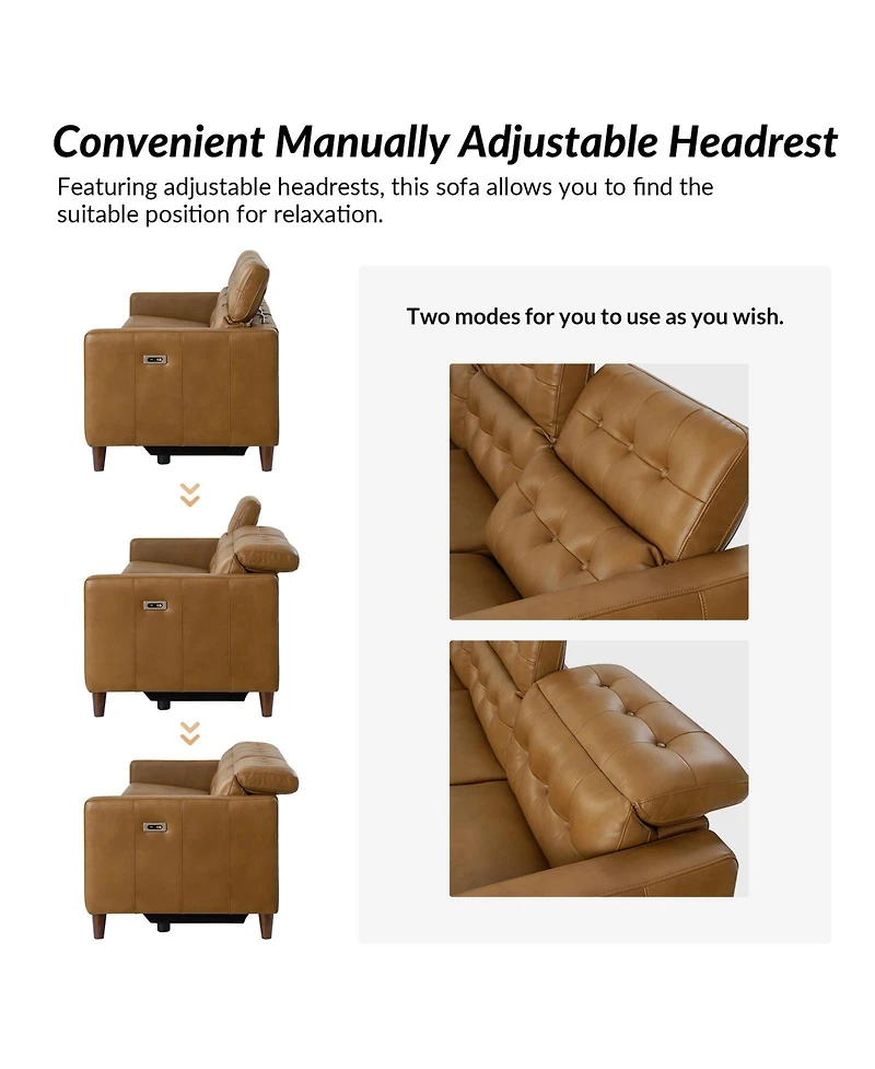 Hulala Home Milo 3-Piece Mid-Century Modern Power Sectional Sofa witn Adjustable Headrests and Tufted Backrest
