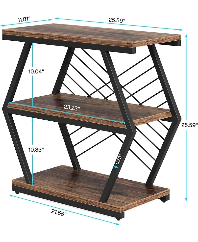 Tribesigns End Table Set of 2, Industrial Side Table with 3 Storage Shelves, Wood Sofa Side Table with Geometric Metal Frame, Bedside Table for Living