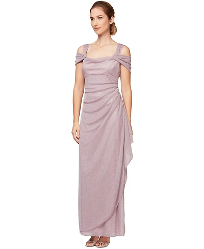 Alex Evenings Cold-Shoulder Draped Metallic Gown
