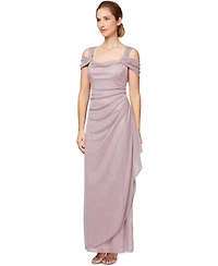 Alex Evenings Cold-Shoulder Draped Metallic Gown