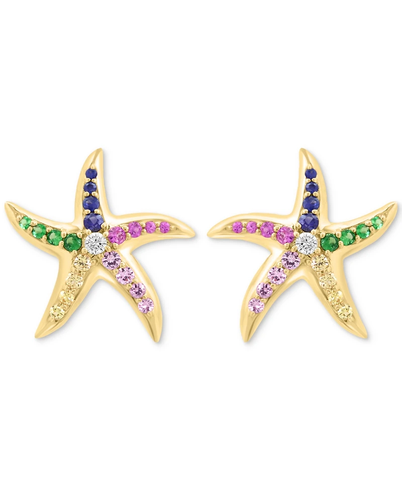 Effy Multi-Gemstone (5/8 ct. t.w.) & Diamond (1/10 ct. t.w.) Starfish Stud Earrings in 14k Gold