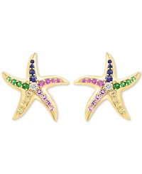 Effy Multi-Gemstone (5/8 ct. t.w.) & Diamond (1/10 ct. t.w.) Starfish Stud Earrings in 14k Gold