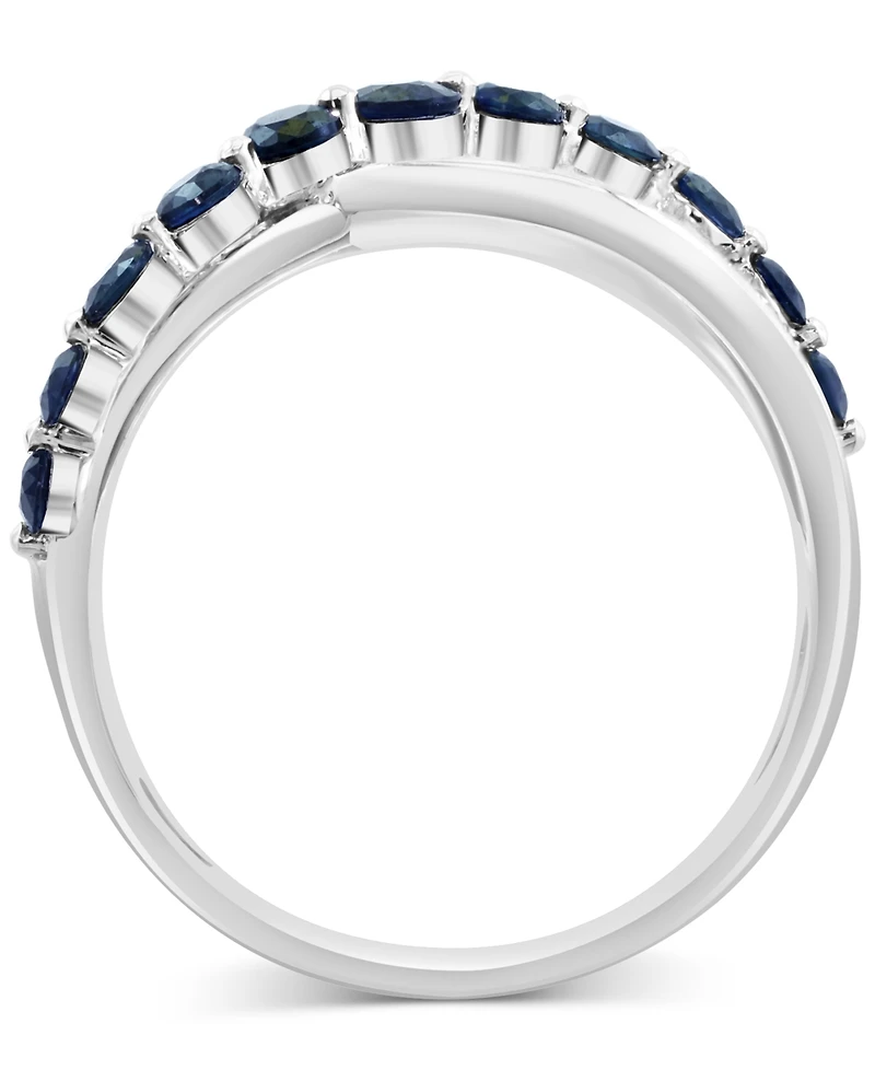 Effy Sapphire (3/4 ct. t.w.) & Diamond (1/20 ct. t.w.) Multirow Crossover Statement Ring in 14k White Gold