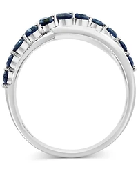 Effy Sapphire (3/4 ct. t.w.) & Diamond (1/20 ct. t.w.) Multirow Crossover Statement Ring in 14k White Gold