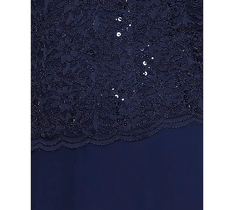 Alex Evenings Sequined Lace Contrast Dress