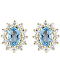 Effy Collection Diamond (5/8 ct. t.w.) & Aquamarine (1 ct. t.w.) Oval Halo Stud Earrings in 14k Gold