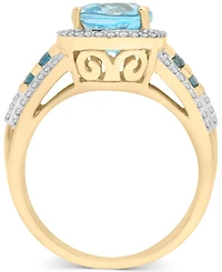 Swiss Blue Topaz (3-1/5 ct. t.w.), London Blue Topaz (1/4 ct. t.w.) & Diamond (1/4 ct. t.w.) Ring in 14k Gold