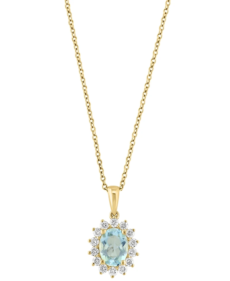Effy Aquamarine (1 ct. t.w.) & Diamond (1/3 ct. t.w.) Oval Halo 18" Pendant Necklace in 14k Gold