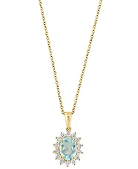 Effy Aquamarine (1 ct. t.w.) & Diamond (1/3 ct. t.w.) Oval Halo 18" Pendant Necklace in 14k Gold